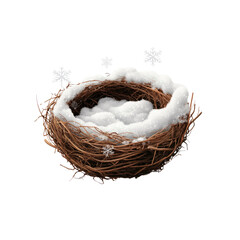 Snow Covered Bird's Nest with Falling Snowflakes - Winter Wonderland