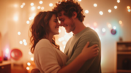 Romantic dance moment cozy home couple photography warm ambiance intimate perspective love and connection