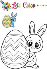 Adorable bunny coloring an Easter egg, perfect for kids' activities, preschool worksheets, and coloring books.