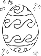 Easter egg with wave ornament coloring page. Holiday vector illustration ready to print on standard A4 paper