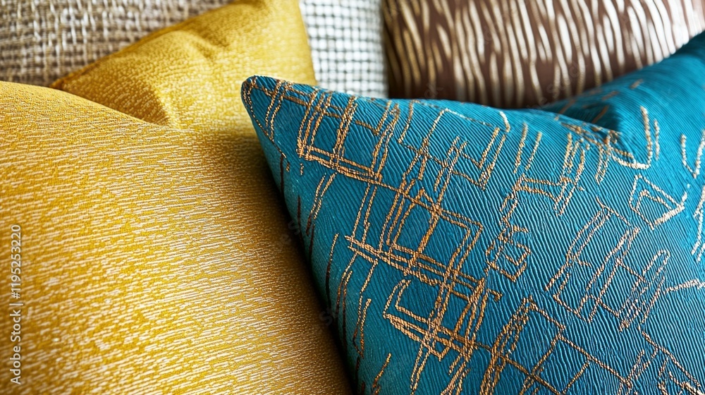 Poster soft textures and rich colors come together in a cozy vignette featuring pillows adorned with bold d