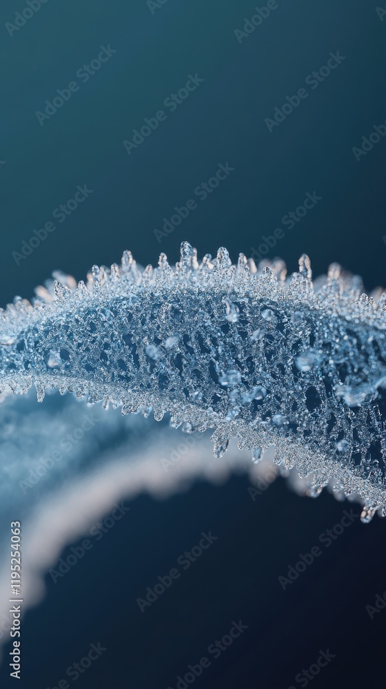 Aufkleber Close-up of frost-encrusted leaf showcasing intricate ice crystals against a soft background