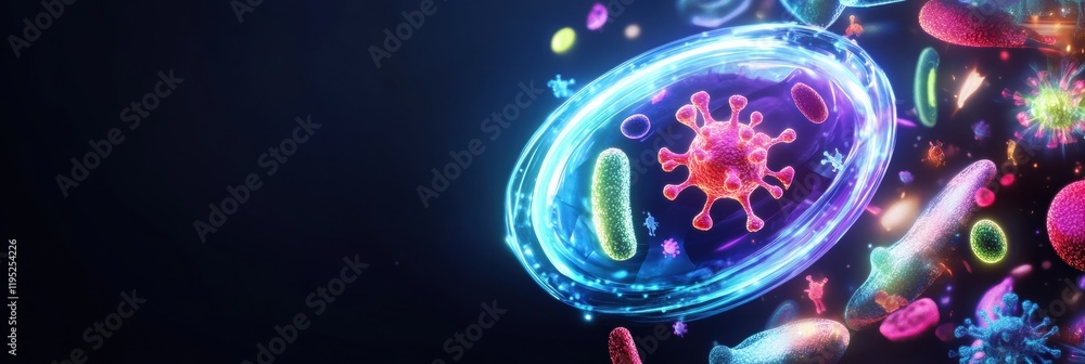 Fototapete Shield effectively deflects harmful microbes to ensure safety in a digital environment. Generative AI