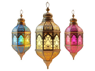 Obraz premium Colorful 3D Render of Decorative Lanterns Isolated on Transparent Background