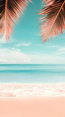 Fototapeta premium Beach Vacation Illustration: Palm Leaves and Ocean