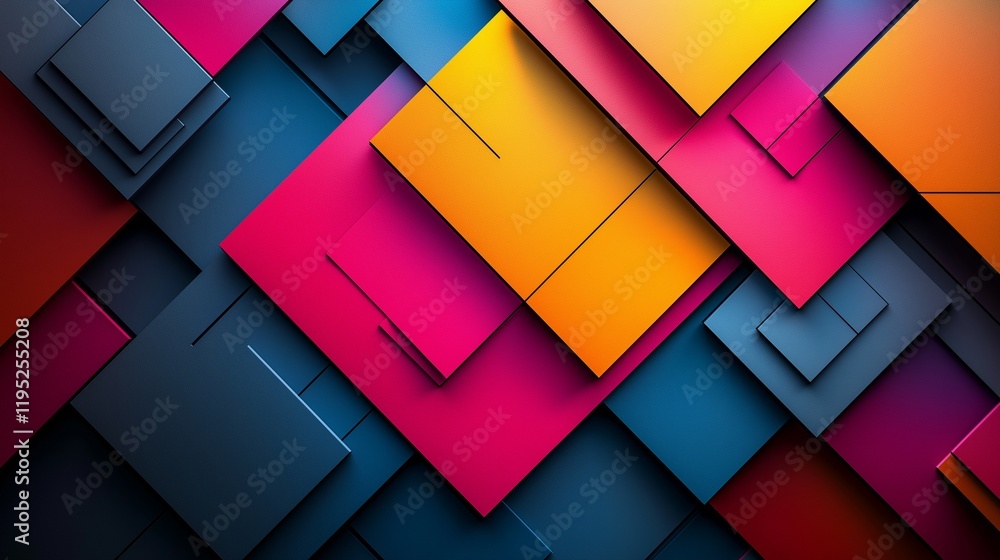 Poster abstract geometric pattern: vibrant and dynamic interplay of overlapping squares in shades of pink, 