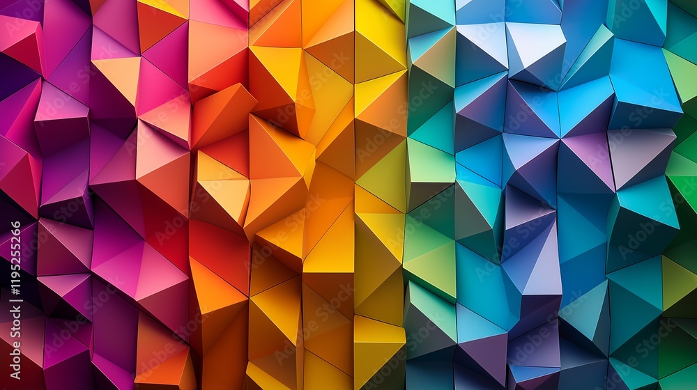 Poster intricate 3d geometric pattern of triangles and squares that creates a mind-bending visual illusion,