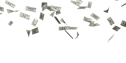 falling 100 American dollars on transparent background