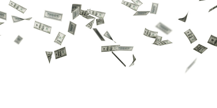 falling 100 American dollars on transparent background