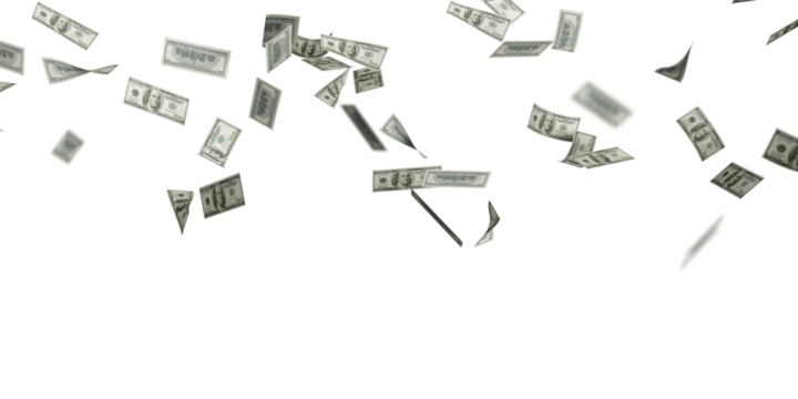 falling 100 American dollars on transparent background - Powered by Adobe
