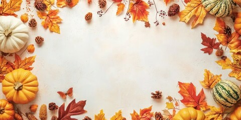 Thanksgiving-themed border with gourds, sunflowers, and orange leaves along the edges, with space in the middle for greetings or designs