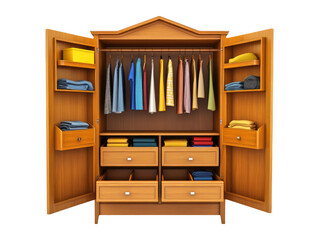 3D Plasticine Wardrobe with Open Doors and Hanging Clothes Display