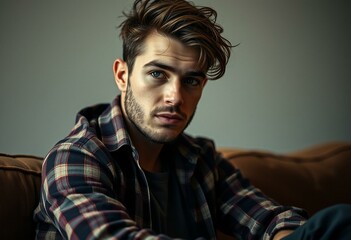 Portrait of a hipster male with introspective expression