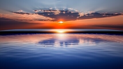 Fototapeta premium Serene Sunset Reflection Calm Water Horizon Sky