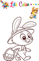 Adorable bunny coloring an Easter egg, perfect for kids' activities, preschool worksheets, and coloring books.