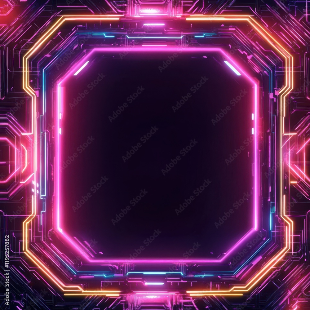 Leinwandbilder futuristic tech-themed frame featuring glowing neon lines and circuits for modern design application