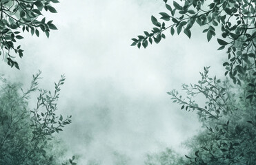 Obraz premium Green, leafy trees and a misty background, a photo backdrop for photography, ultra-realistic photography.