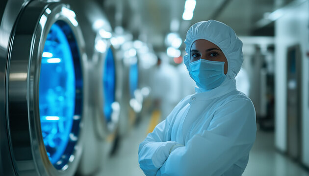 researcher outside of machine for treatment with medical isotopes