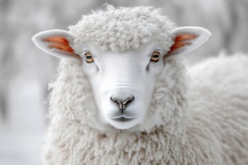 A Close Up Portrait Of A Fluffy White Sheep