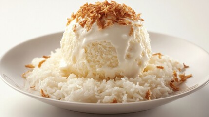 Creamy coconut ice cream on rice.