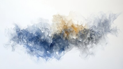 Abstract artwork showcasing pencil strokes and uneven patches in muted blue and amber blending into white space
