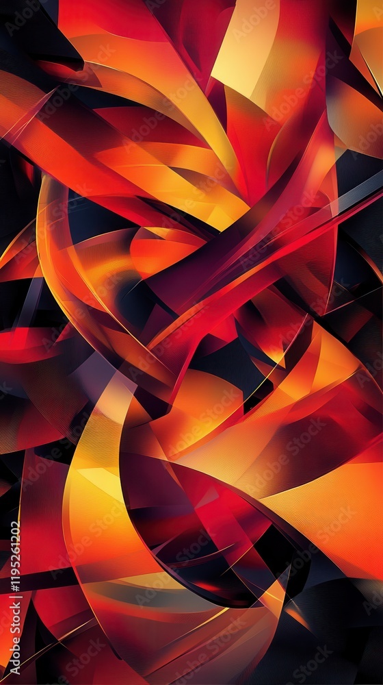 Leinwandbilder Vibrant abstract design with overlapping shapes in red, orange, and metallic gold creating dynamic visual energy