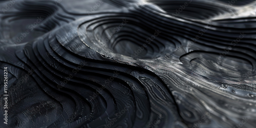 Poster abstract dark gray textured surface with layered undulating patterns