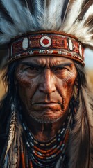 Obraz premium A close-up portrait of a Native American elder.