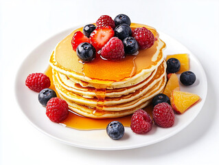 Classic pancakes with honey and berries