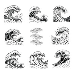 Obraz premium Elegant abstract waves in black and white line art, perfect for wallpaper and wall art design. This versatile set adds a modern and artistic touch to any space or creative project.
