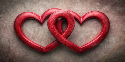 Two crimson hearts intertwined as one entity symbolizing unity and love with subtle texture effects , crimson