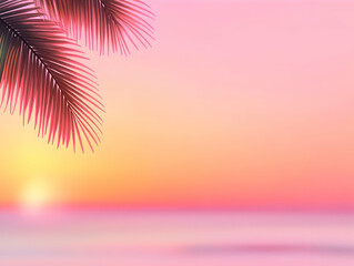 Pink Sunset Palm Leaf Background Illustration