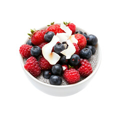 Obraz premium Delicious Chia Seed Pudding with Fresh Berries and Coconut Flakes