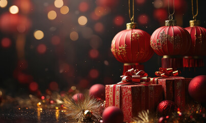 Festive celebration lanterns and gifts indoor photography cozy atmosphere close-up holiday spirit
