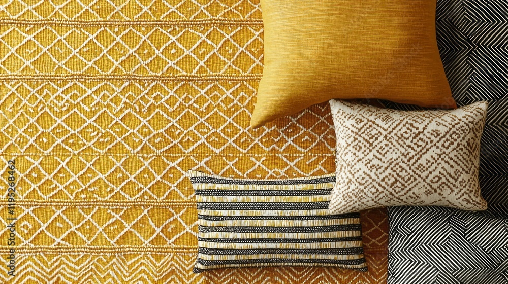 Poster lively bold diamond patterns adorned in butter yellow create a warm atmosphere, accompanied by decor