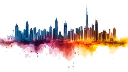 Obraz premium Vibrant Cityscape With Towering Skyscrapers and Colorful Sunset Reflecting on Waterfront
