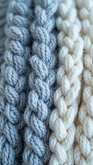 Close-Up of Knitted Wool Textures in Neutral Colors, Soft and Cozy Textile Patterns