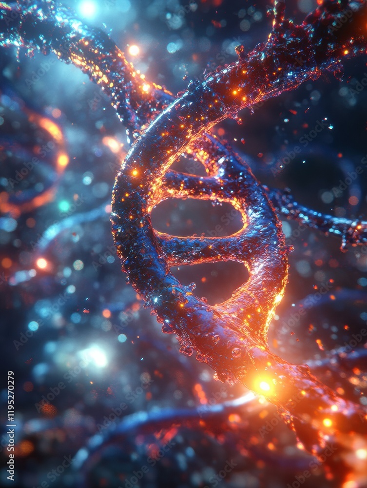 Aufkleber glowing dna double helix surrounded by intricate molecular connections in a vibrant cosmic backgroun