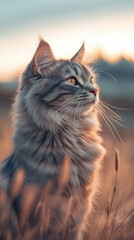 Obraz premium A cat gazes thoughtfully at sunset.