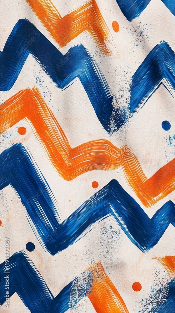 Aufkleber bold zigzag lines in electric blue and bright orange intertwine on a textured surface, creating a li