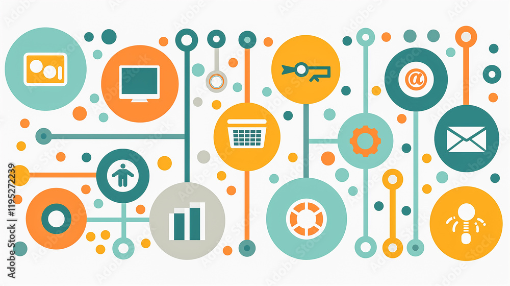 Aufkleber colorful network of icons representing digital connectivity..