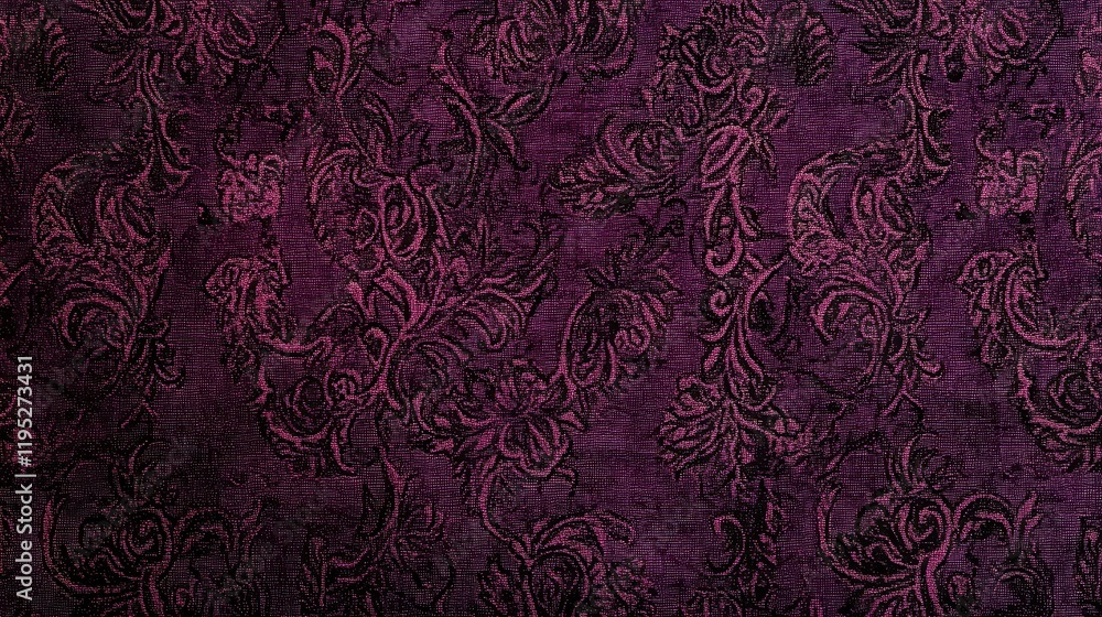 Poster rich dark aubergine purple background with intricate floral patterns for elegant design projects