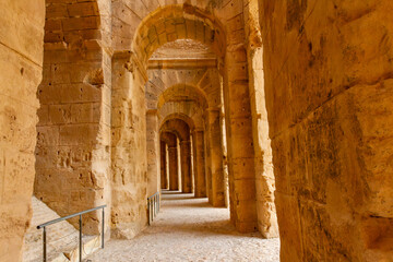 Interior of the Roman amphitheater at the former Thysdrus. A fragment of the arched corridor. El...