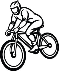 Fototapeta premium Cyclist riding bicycle line art vector illustration, Cyclist riding bicycle silhouette vector art, Cyclist riding bicycle vector