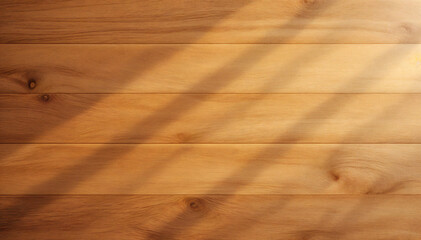 Sunlight streams through a window onto a rustic wooden wall, casting long, diagonal shadows, creating a warm and inviting natural light effect.