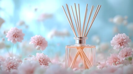 Fototapeta premium Delicate Floral Fragrance Diffuser with Pink Flowers Exuding Tranquil Ambiance