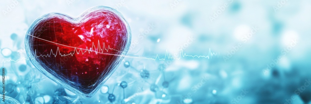 Aufkleber Glowing red heart with dynamic cardiogram illustrating love and life in a vibrant digital design. Generative AI