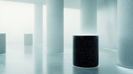 Futuristic minimalistic interior with glowing pillars