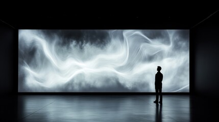 Abstract digital art installation captivates viewer in immersive gallery
