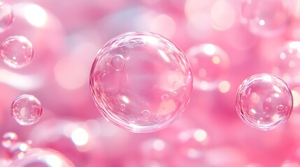 Soft Pink Background with Floating Transparent Bubbles in Motion